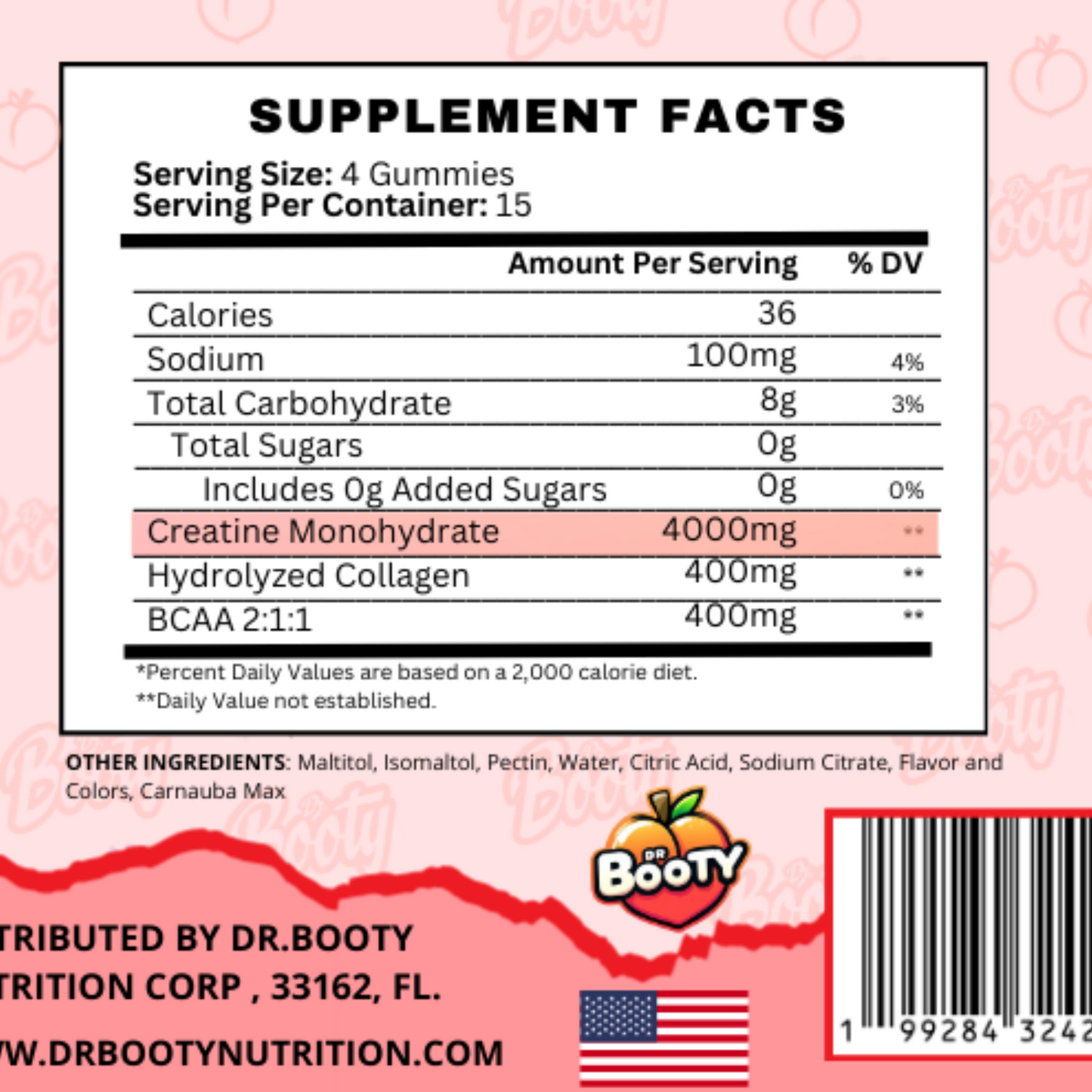 DR BOOTY NUTRITION - Creatine Gummies - Strawberry (PACK x2)