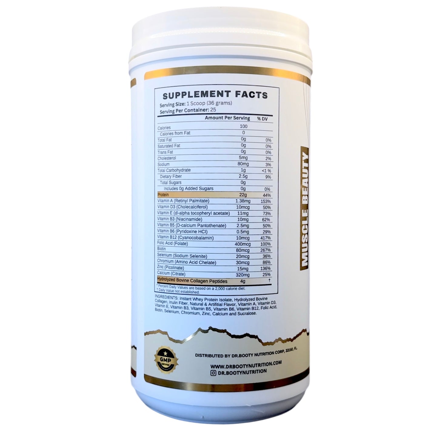 DR. BOOTY NUTRITION - Isolated Whey Protein + Collagen - Vainilla Ice Cream & White Chocolate