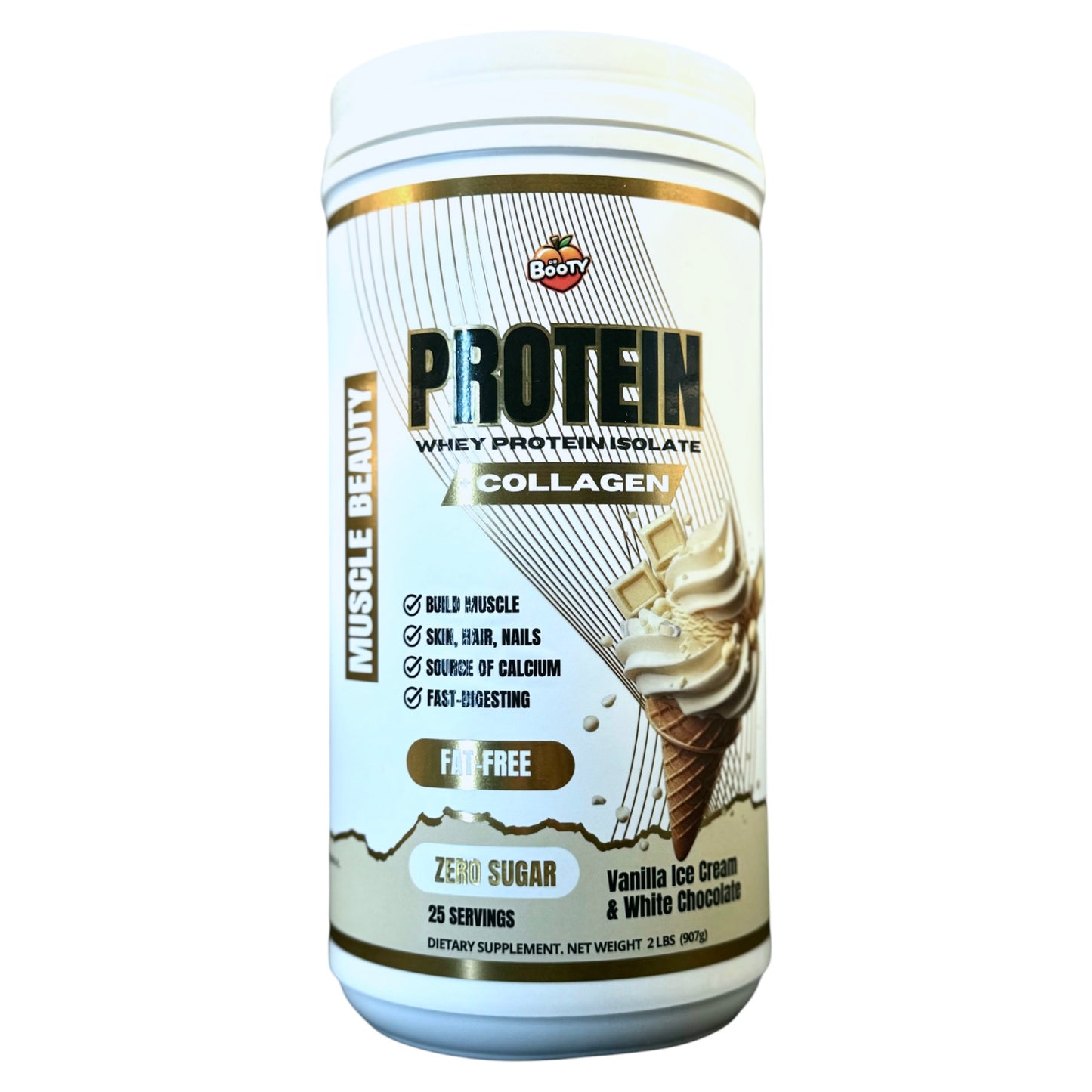 DR. BOOTY NUTRITION - Isolated Whey Protein + Collagen - Vainilla Ice Cream & White Chocolate
